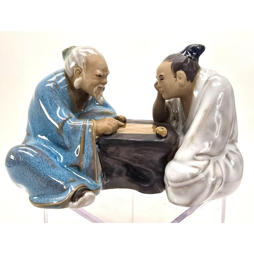 Chinese Mudmen Figurine Of Two Men Playing Go Game Table Art Decor JE390